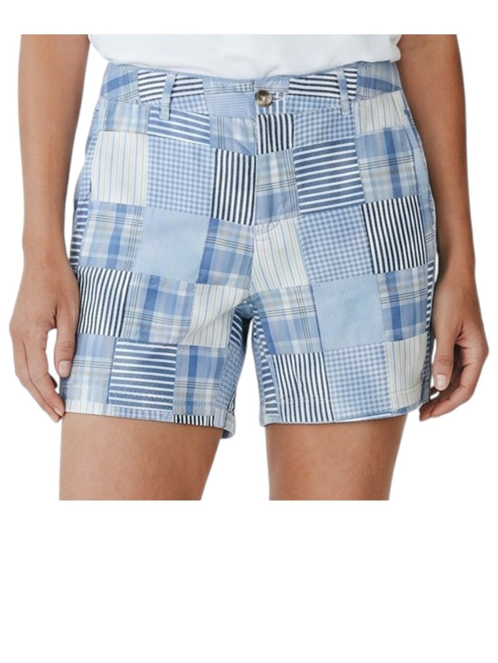 L.L. Bean Blue Patchwork Favorite Fit Shorts for Women - Size 10